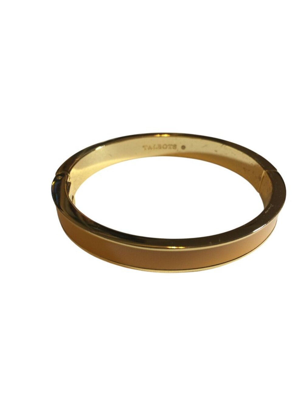 Talbots Signed Chic Gold Tone Yellow Enamel Cuff Hinged Bangle Bracelet